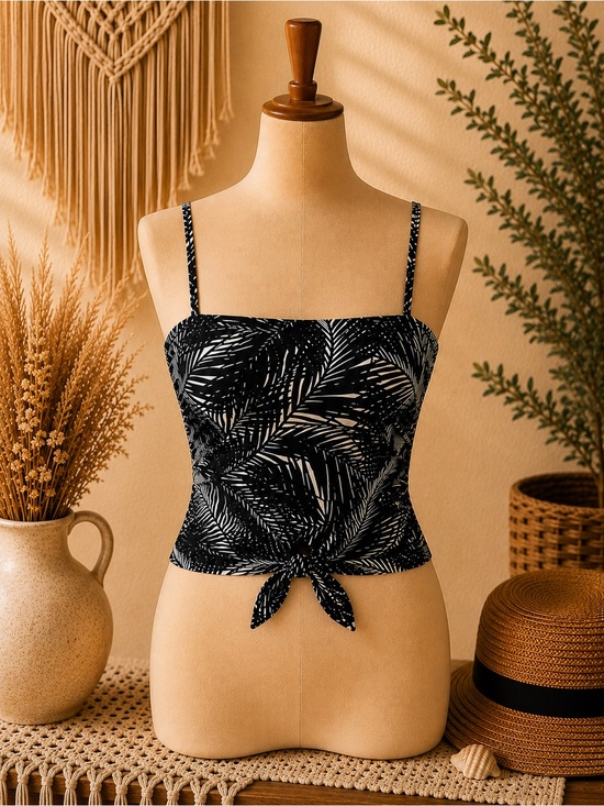 Michael Kors Other - 🌴🌴🌴Michael Kors Black & White Tropical Palm Print Tankini Swim Top Tie Front